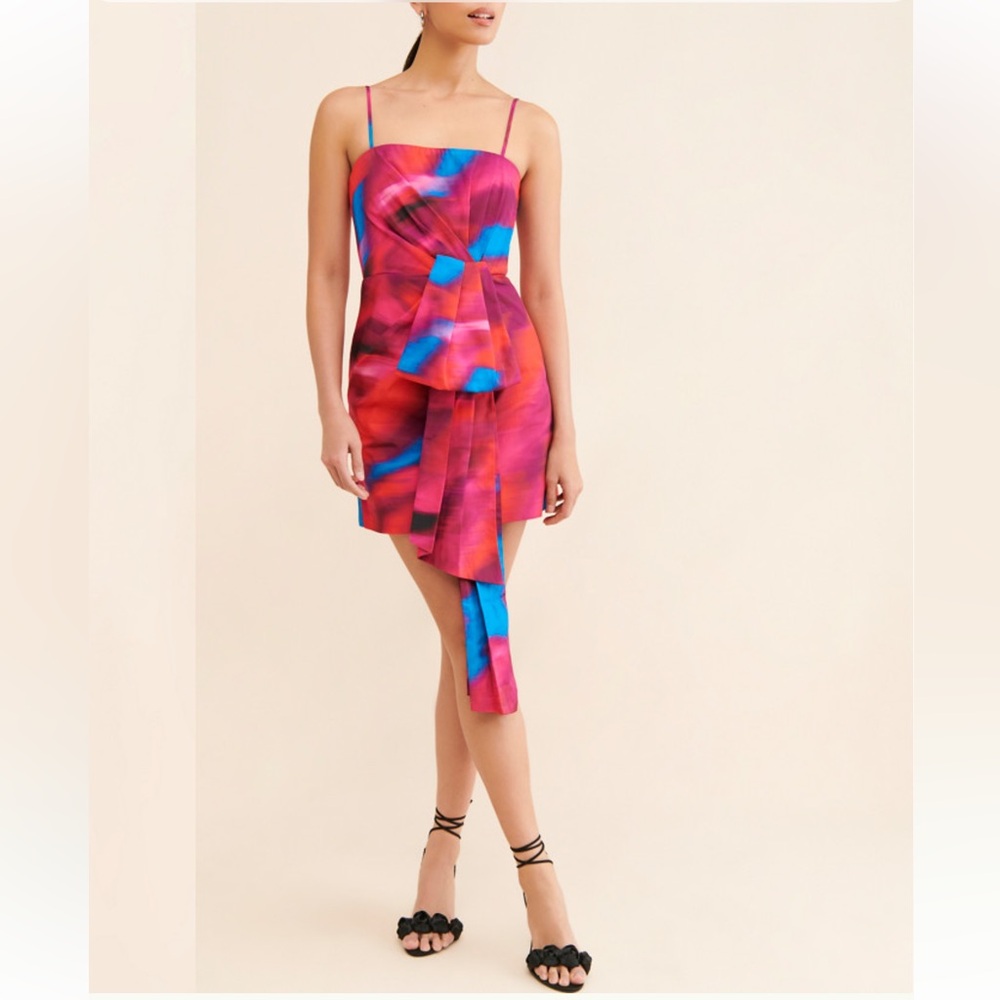 Amur finnegan bow Spaghetti Strap Mini Dress in multi color size 8